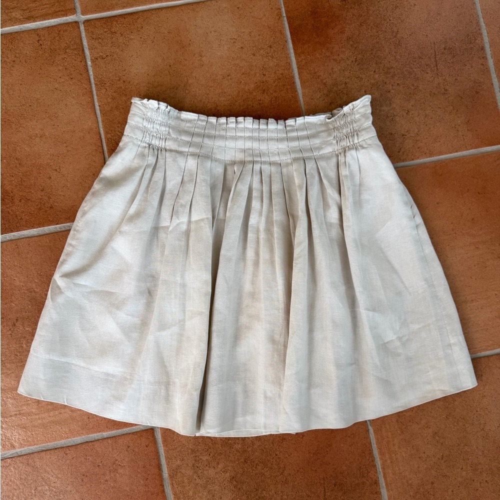 J. Crew Linen Mini Skirt A-Line Beige Tan Sz 2 Pleated Lined - Picture 4 of 14